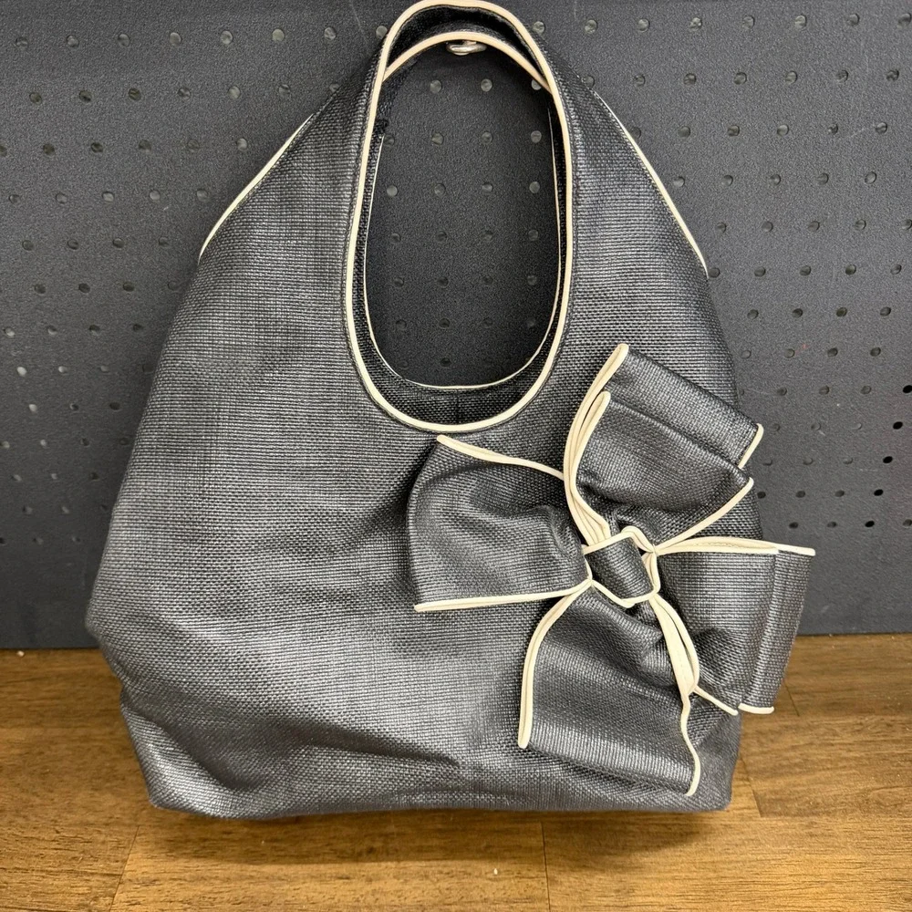 Kate Spade New York Hope Avenue Audrina Hobo Tote Bag  Black Metallic Bow